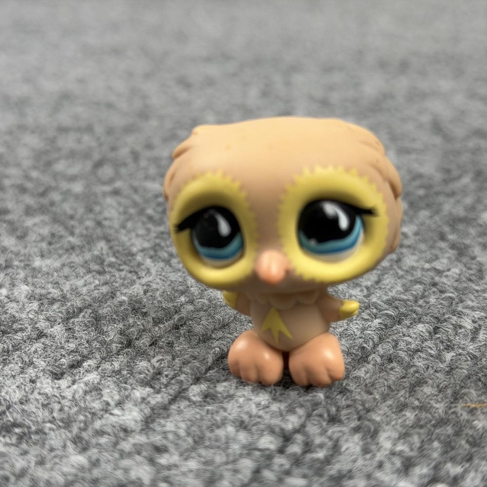 Hasbro Littlest Pet Shop Brown Owl #674 Bird Mini Figure‎ 2007 Blue Eyes LPS Toy